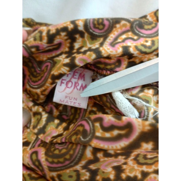 Vtg Fem Form Paisley 70s Flower Power Mock Neck Backk Zip Blouse Top Bohemian - Picture 4 of 11